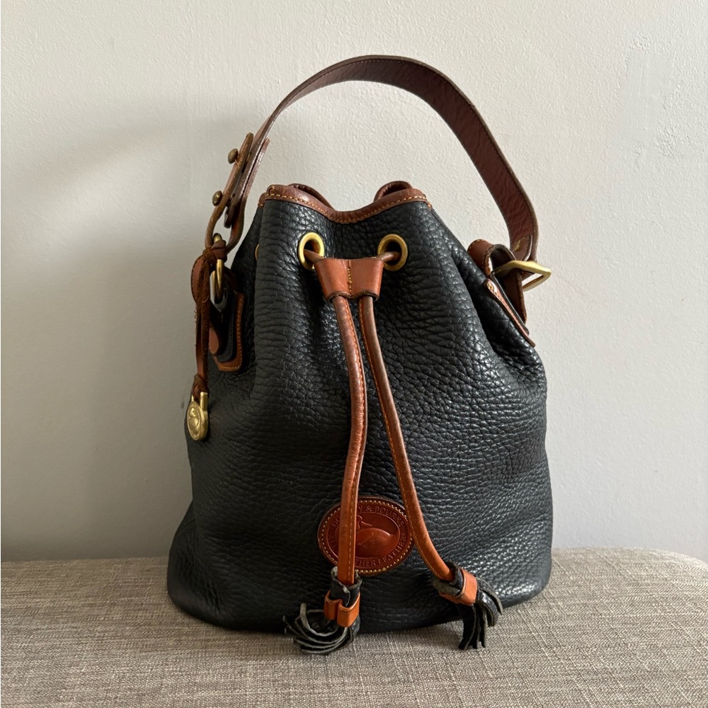 Dooney & Bourke Black and Brown Leather Bucket Bag